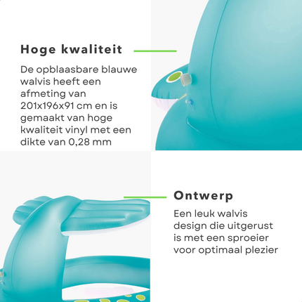 Cheqo® Opblaasbaar Zwembad - Kinderbad - Walvis - 2 Luchtkamers - Incl. Watersproeier & Reparatiemateriaal - Met Handig Uitloopventiel Opblaas Zwembad