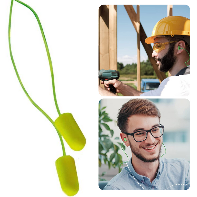 Cheqo® Oordopjes - Oordoppen - 20 Paar - Polyurethaan - Aan Koord - Met Draad - CE Gekeurd EN 352.2 - Voor festivals - Voor Bouwwerkzaamheden - 29 dB Oordoppen