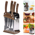Cheqo® Keukenmessen met Acryl-Standaard - 5 delig - Keukenmes Set - Messenset - Chefmes, Broodmes, Vleesmes, Multifunctioneel Mes, Schilmes Messenset Keukenmessen
