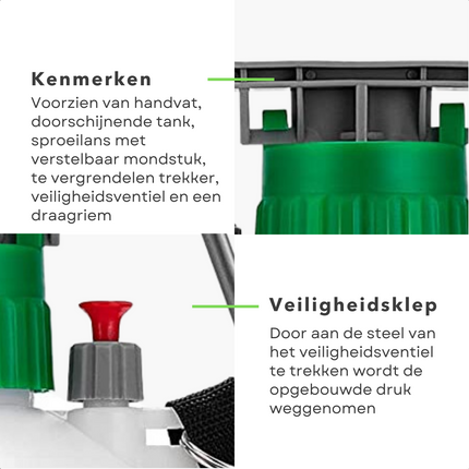 Cheqo® Plantensproeier - Drukspuit - Verstuiver - Druksproeier - Plantenspuit - 5 Liter - Met Handvat - Sproeilans - Verstelbaar Mondstuk - Vergrendelbare Trekker - Veiligheidsventiel - Draagriem - Tuin Besproeien - Onkruid Verdelgen Drukspuit