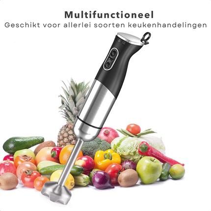 Cheqo® Staafmixer 800W RVS - Krachtige, Stille Motor - Variabel Toerental - RVS Messen - Eenvoudig Schoon te Maken - Ophangoog - 100cm Snoer - 230V-50Hz Staafmixer