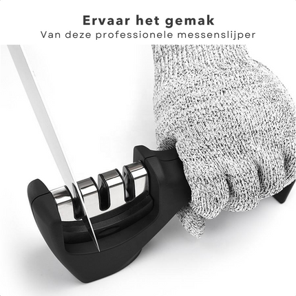 Cheqo® Messenslijper - Doortrekslijper - Messen Slijper - 3 Scherptestanden - Grof, Fijn, Keramisch - 20,5x5x7cm Messenslijper