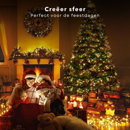 Cheqo® Kerstboomverlichting - Kerstverlichting LED - 80 LED - Warm Wit - Op batterij - 8 Lichtfuncties - Dual-Timer - 6m lengte - IP44 spatwaterdicht - 3x AA batterijen - 3V Kerstboomverlichting