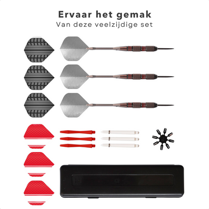 Cheqo® Dartpijlen Set - Darts van 18 Gram - 3 Pijlen - Dartset - Nikkel - Professioneel - Inclusief Accessoires - In Luxe Opbergcase Dartpijlen