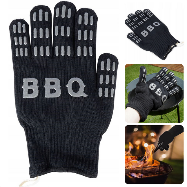 Cheqo® Barbecue Handschoen - Ovenhandschoenen - Ovenwanten - Antislip - One Size - Hittebestendig tot 250ºC - BBQ Handschoen - Links & Rechtshandig - Zwart - 120g Ovenwanten