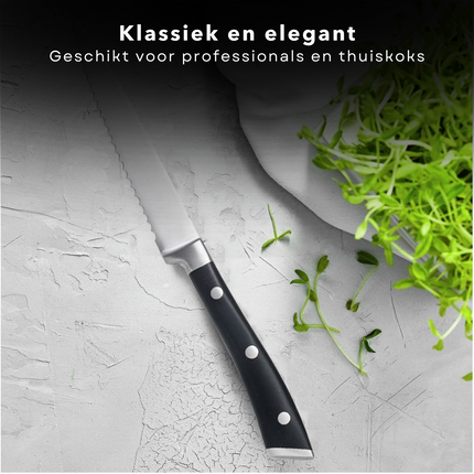 Cheqo® PRO Keukenmes - Utility Mes - Multifunctioneel - RVS - Kunststof Handvat - 24 cm - 12,5 cm Lemmet - 120 gram - Groente & Fruit Snijden Keukenmes