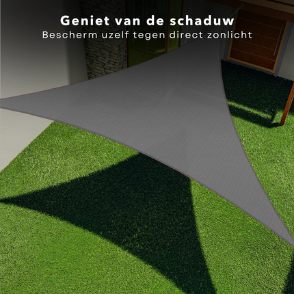 Cheqo® Schaduwdoek Driehoek - Donkergrijs - Waterafstotend Polyester 100% - Compleet met Touw - Verpakt in Afsluitbare Draagzak - 360x360x360cm Schaduwdoek