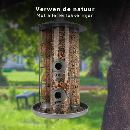 Cheqo® XL Vogelvoederhuis - Vogelhuis - Nestkast - Voederstation - Vogelhuisje - 37cm Hoog - Metaal - Ophangbaar Vogelvoederhuis