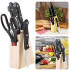 Cheqo® Messenset met Messenblok - 5-delige Set: Uitbeenmes 13,5cm, Steakmes 11cm, Universeel mes 12cm, Schilmes 7,5cm, Universele schaar 21cm - Houten Messenblok Messenblokken met messen