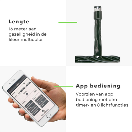 Cheqo® Smart Kerstverlichting - Kerstboomverlichting - 800 LED's Multicolor - 16m Lichtsnoer - Groen Snoer - App Bediening - 8-functies Controller - Voor Binnen & Buiten Kerstboomverlichting