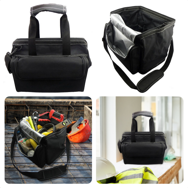 Cheqo® Gereedschapstas met Koelvak - 38x26xH30cm - Extra Sterk Polyester - 13 Insteekvakken - Hengsel - Verstelbare Draagband Gereedschapstas