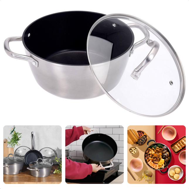 Cheqo® Braadpan met Deksel - Ø20cm - Aluminium - Braadpan Inductie, Gas, Elektrisch, Keramisch, Halogeen, Oven - Vaatwasserbestendig - PFOA Vrij - Non-Stick - Keramische Coating Braadpan