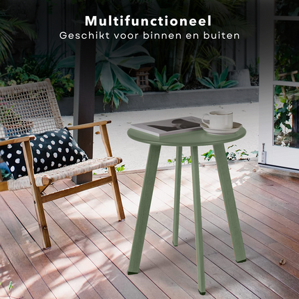Cheqo® Tafel - Bijzettafel - Metaal (Gepoedercoat) - Mat Groen - 40 cm Diameter - 49 cm Hoogte - Max 50 kg Draagvermogen - 2,125 kg Gewicht Bijzettafel