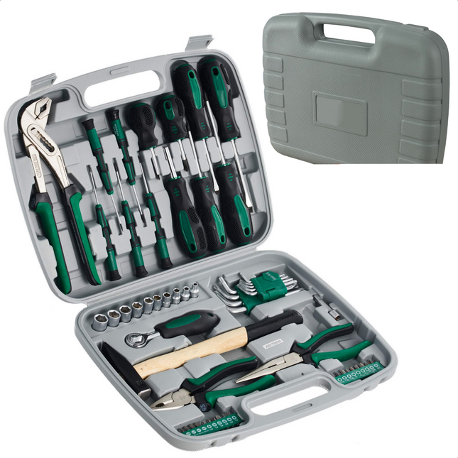 Cheqo® Luxe Gereedschapset - Professionele Kwaliteit & Uiterst Nauwkeurig - Tangen, Schroevendraaiers, Bits, Bankhamer, Stiftleutels - In Kunststof Gereedschapskist Gereedschapsset