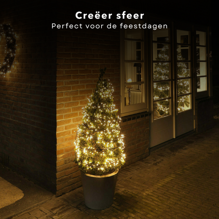 Cheqo® Solar Lichtsnoer - 400 LED - 24m + 4m - 6 cm - Warm Wit - Aan/Uit & Flits - Bewaarbox - Voor Buiten - Feestverlichting - Sfeerverlichting - Kerstverlichting - Lange Levensduur Lichtsnoeren