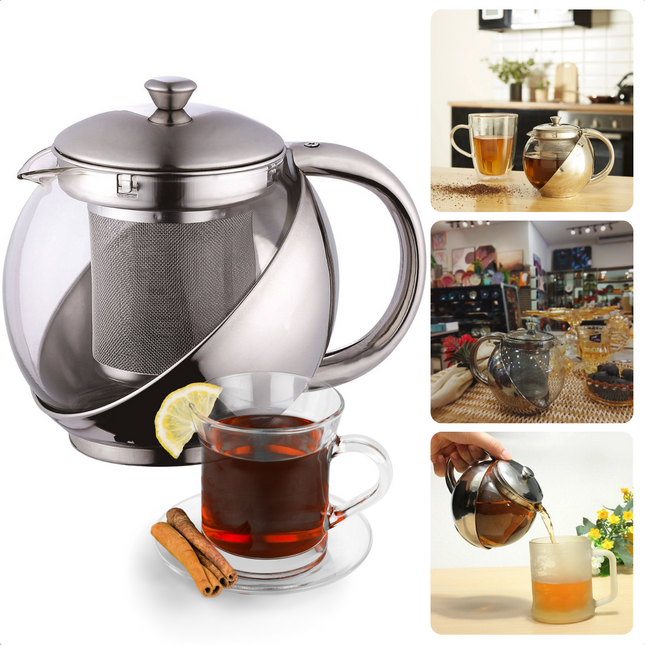 Cheqo® Theepot met Filter - Theekan - Thee Infuser - 0.75L - Roestvrijstaal - 750ml - Hittebestendig tot 120°C - Glanzende Finish Theepot