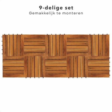 Cheqo® Acacia Houten Terrastegels - 30x30 cm - 9 stuks - 0.81m2 - Balkon, Terras of Vlonder - Snelle Montage - Vlondertegel - Tuintegels - Terrasplanken - Balkon vloer - Kliktegels - Buiten tegels - Warme Uitstraling Terrastegels