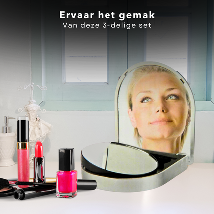 Cheqo® Reisetui met Spiegel & Pincet - Make Up Spiegel - Handige Set voor in de Tas op Reis - 5x Vergrotende Spiegel met Zuignap (8,5cm) en Pincet (8cm) Make-up spiegels