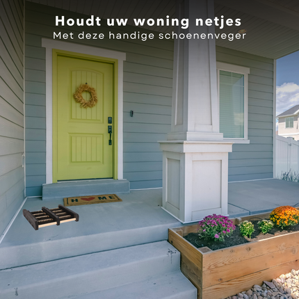 Cheqo® Schoenenveger - Borstelmat - Hout met Kunststof Borstels - Voetenveger - Deurmat - Anti Slip Strip - 34x27cm Deurmat