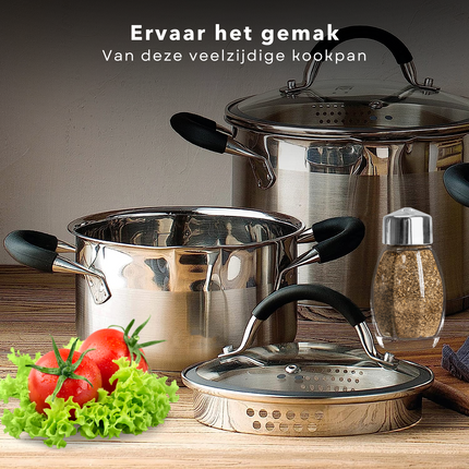 Cheqo® Kookpan met Deksel - Voor Alle Warmtebronnen - Ook voor Inductie - Ø20 cm - 4.0L Kookpan
