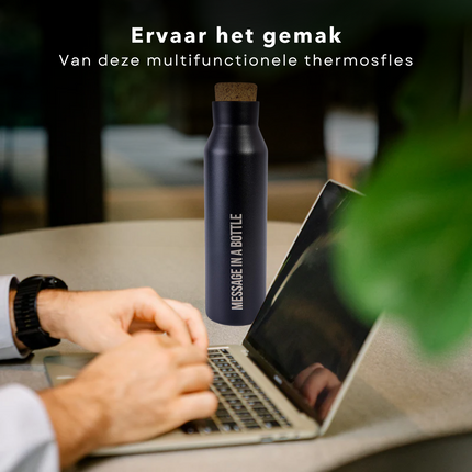 Cheqo® Thermosfles 590ml - RVS - Isolatiefles - Thermoskan - RVS Fles - Vacuümfles - Message in a Bottle - Zwart Thermosfles