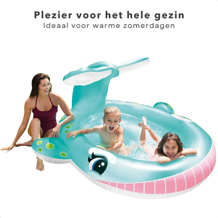 Cheqo® Opblaasbaar Zwembad - Kinderbad - Walvis - 2 Luchtkamers - Incl. Watersproeier & Reparatiemateriaal - Met Handig Uitloopventiel Opblaas Zwembad