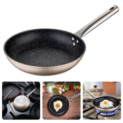 Cheqo® Koekenpan - Bakpan - Ø20 cm - Champagne -  Harde Marmeren Deklaag - RVS Handgreep - PFOA-Vrij - Gesmeed Aluminium - Alle Warmtebronnen - Ook voor Inductie Koekenpan