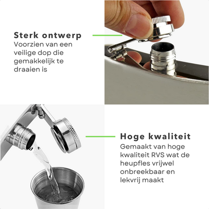Cheqo® RVS Heupfles 200ml - Drankflacon met Schroefdop - Gemakkelijk voor onderweg - Reisbeker - Drinkfles - 200ml Inhoud - RVS Materiaal Heupfles