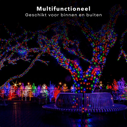 Cheqo® Soft Wire LED Verlichting - 180 LED - 13.5m - Multicolor - Binnen & Buiten - 8 Lichtfuncties - 7,5cm Afstand - Groen Snoer - 3.6W - IP44 Adapter - Kerstboomverlichting - Kerstlampjes - Sfeerverlichting - Veelkleurig Kerstboomverlichting