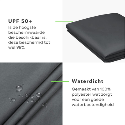 Cheqo® Schaduwdoek Driehoek - Donkergrijs - Waterafstotend Polyester 100% - Compleet met Touw - Verpakt in Afsluitbare Draagzak - 360x360x360cm Schaduwdoek