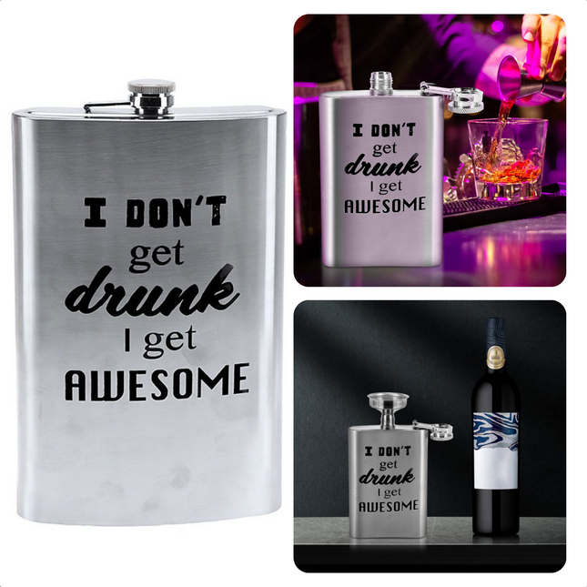 Cheqo® XXL Heupfles 1.8L - RVS - 29x17x4cm - Zakflacon - Veldfles - Met Schroefdop Heupfles