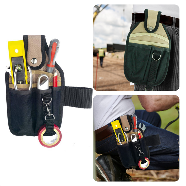 Cheqo® Gereedschapsgordel Enkel - Gereedschapshouder - Gereedschapstas Broekriem - Extra Sterk Polyester - 6 Vakken - Met Hamerlus - 26x15cm Gereedschapsgordels