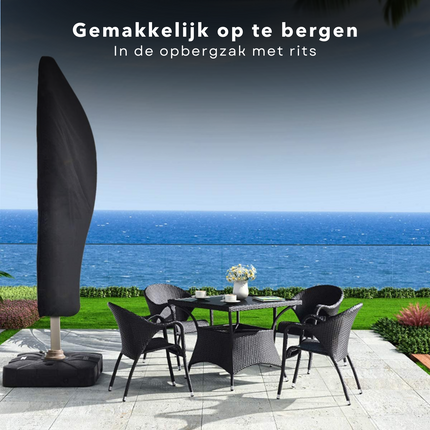 Cheqo® Parasolhoes voor Zweefparasol - Afdekhoes - 210D Polyester + PU Coating - Beschermt tegen Regen, Zon, Vorst, Vuil & Bladeren - Zwart - 220 x Ø25 x Ø45 cm - Met Opbergzak Tuinmeubelhoezen