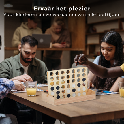 Cheqo® Vier op een Rij - Reisspel - Hout - 21 Steentjes - 23,5x15x17,8cm (lxbxh) - 270g - Licht & Makkelijk mee te nemen - Gezelschapsspel - Voor Jong & Oud - Bordspel - Voor in de Speelkast - Gemakkelijk mee te Nemen Actiespellen