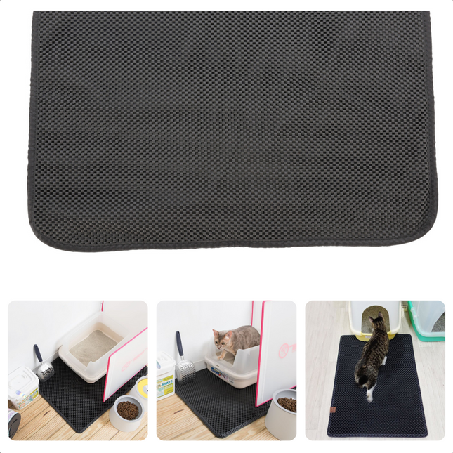 Cheqo® Kattenbakmat - Grit Opvanger - Dubbele Laag - 90x60cm - Honingraatdesign - Waterbestendig - Anti-slip - Voor Schoonloopmat - Opvangen Kattengrit Kattenbakmat