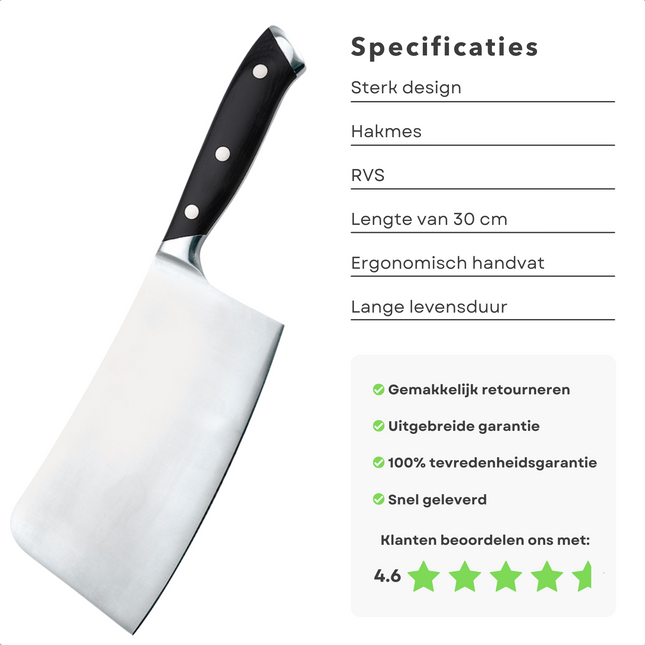 Cheqo® Hakmes 17.5cm - Hakbijl - Chopper - Keukenbijl - Keukenmes - Keuken Bijl Hakmessen