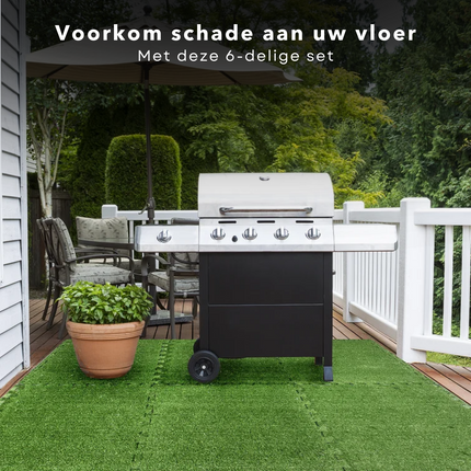 Cheqo® Multifunctionele Zwembadtegels - Puzzeltegels - Zwembad Vloermat - Fitness Puzzelmat - Yogamat - Tuinvloer - Set van 6 stuks - 40x40cm - Grasprint - Kunstgras - Vloertegels Onderzeilen