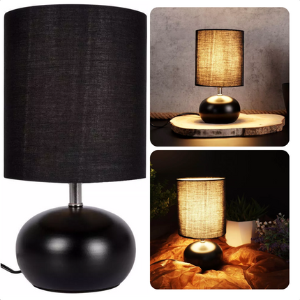 Cheqo® Tafellamp - Lamp - Nachtkastje Lamp - 24 cm - Zwart - Metalen Basis - Aan/Uit Schakelaar - 150 cm Snoer - IP20 - E14 Gloeilamp Tafellamp