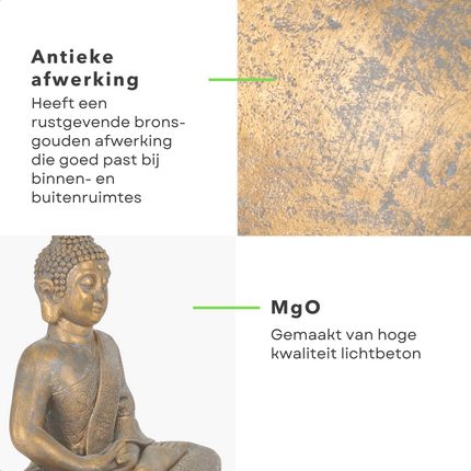Cheqo® Boeddha Zittend Tuinbeeld - 50x28x62.5cm - Bronskleur - Goudkleur - Antieke Afwerking - Boeddhabeeld Boeddhabeelden