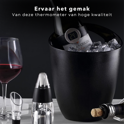 Cheqo® Digitale Wijn Thermometer - Thermometer voor Wijnfles - Wijn Accessoires - Meet Temperatuur - RVS & Kunststof - -9°C tot +70°C - 65-80mm Wijnthermometer