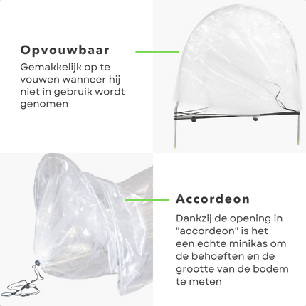 Cheqo® Kweekkas Tunnel - Kweektunnel - Tuintunnel - 300 x 45 x 45 cm - Zonder Bodem - Met 6 Stalen Bogen Kweektunnel