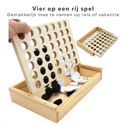 Cheqo® Vier op een Rij - Reisspel - Hout - 21 Steentjes - 23,5x15x17,8cm (lxbxh) - 270g - Licht & Makkelijk mee te nemen - Gezelschapsspel - Voor Jong & Oud - Bordspel - Voor in de Speelkast - Gemakkelijk mee te Nemen Actiespellen