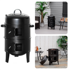 Cheqo® BBQ Rookoven - Rook- en Grilloven - Ø40 x H78 cm - Staal - 2 Roosters - Thermomemeter - Houtskool/Briketten - 6,9 kg - Barbecue Smoker Rookoven