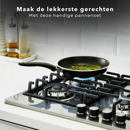 Cheqo® PRO 3-Delige Koekenpannenset - Koekenpan Set - Pannenset - Geperst Aluminium - Geschikt voor Gas, Elektrisch, Keramisch, Halogeen Koken Koekenpan