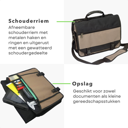 Cheqo® 2-in-1 Gereedschapstas en Aktetas - Gereedschapskoffer - 20kg Max. Draaggewicht - 40x31cm - Documenten, Gereedschappen & Accessoires - Gepolsterd Handvat & Schouderriem Gereedschapstas