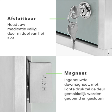 Cheqo® RVS Medicijnkastje met Slot - Afsluitbaar Kastje - Medicijnkast - Hangkast - Badkamerkast - 25x12x48cm Medicijnkastje