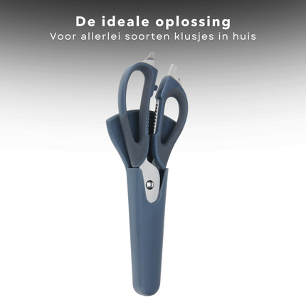 Cheqo® Multifunctionele Keukenschaar - Schaar met Flesopener - Schaar met Mes - Notenkraker - RVS - 22cm - 2,8mm - 145g - 80g - Voor Kip, Vis, Noten en Flessen Keukenschaar