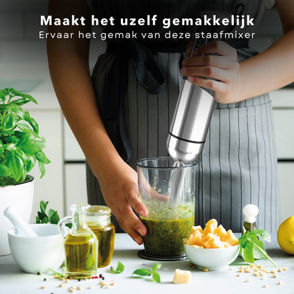 Cheqo® Staafmixer 800W RVS - Krachtige, Stille Motor - Variabel Toerental - RVS Messen - Eenvoudig Schoon te Maken - Ophangoog - 100cm Snoer - 230V-50Hz Staafmixer