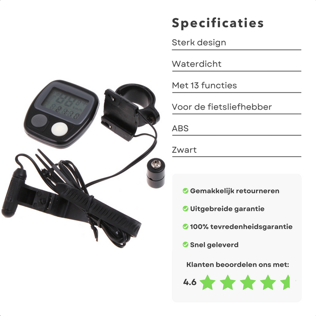 Cheqo® Fietscomputer - Snelheid - Reistijd - Afstand - Automatische uitschakeling - LCD-scherm - Km/mijl - Totale afstand - KM Teller Fiets - Kilometerteller Fiets - Waterdicht - Past op Elke Fiets Fietscomputers