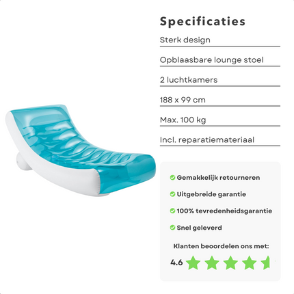 Cheqo® Opblaasbare Loungestoel - Opblaasbed voor Zwembad - Zwembad Bed - Luchtbed - 188x99cm - Max. 100kg Opblaasfiguren